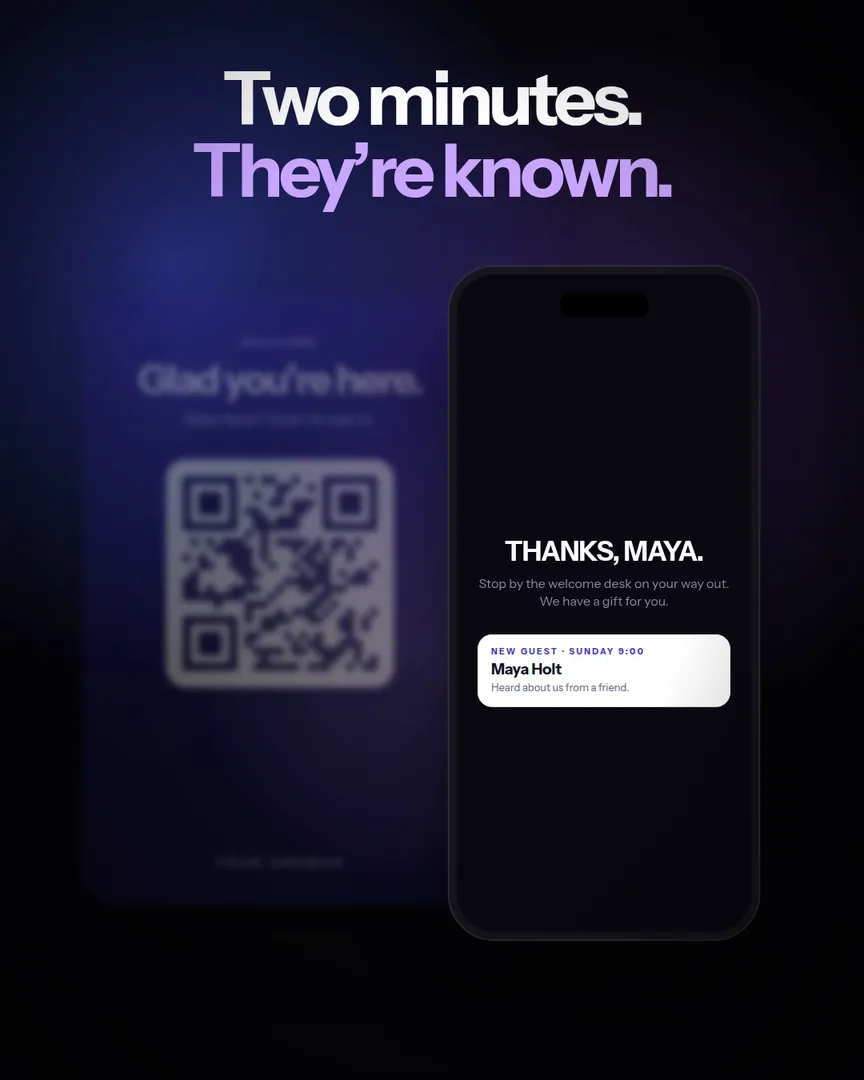 A guest scans the seat back code and fills in the New Here welcome on their phone