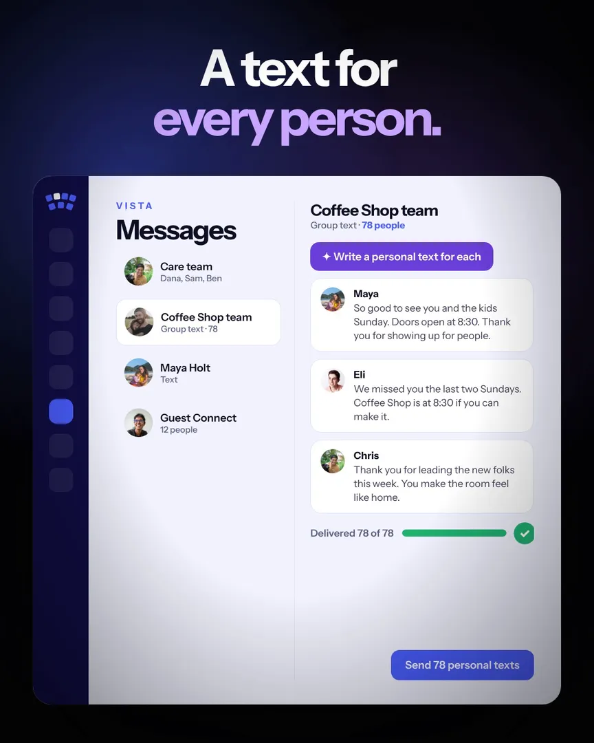 Team threads and group texts in VISTA, sent through Clearstream
